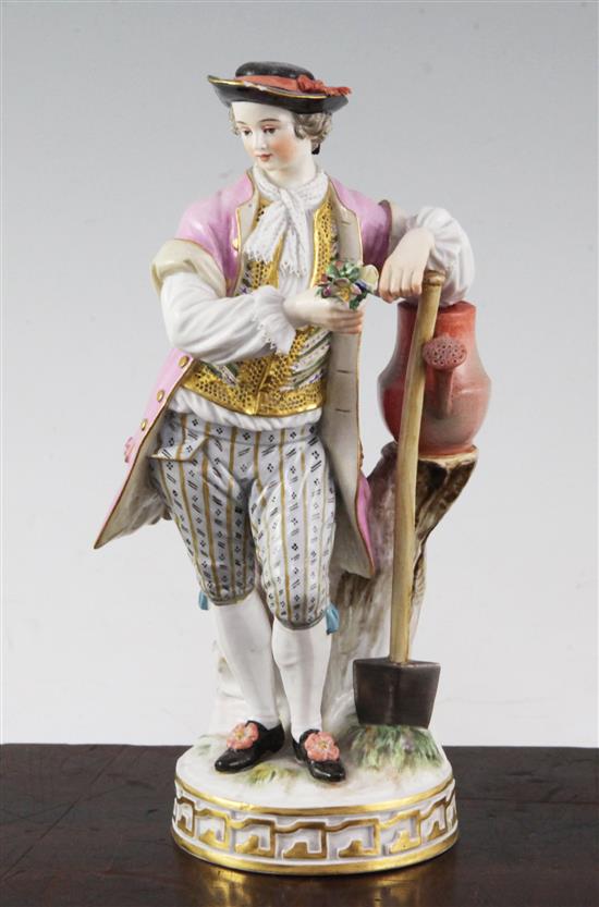 A Meissen figure of a gardener, late 19th century, 15.5cm, tiny losses